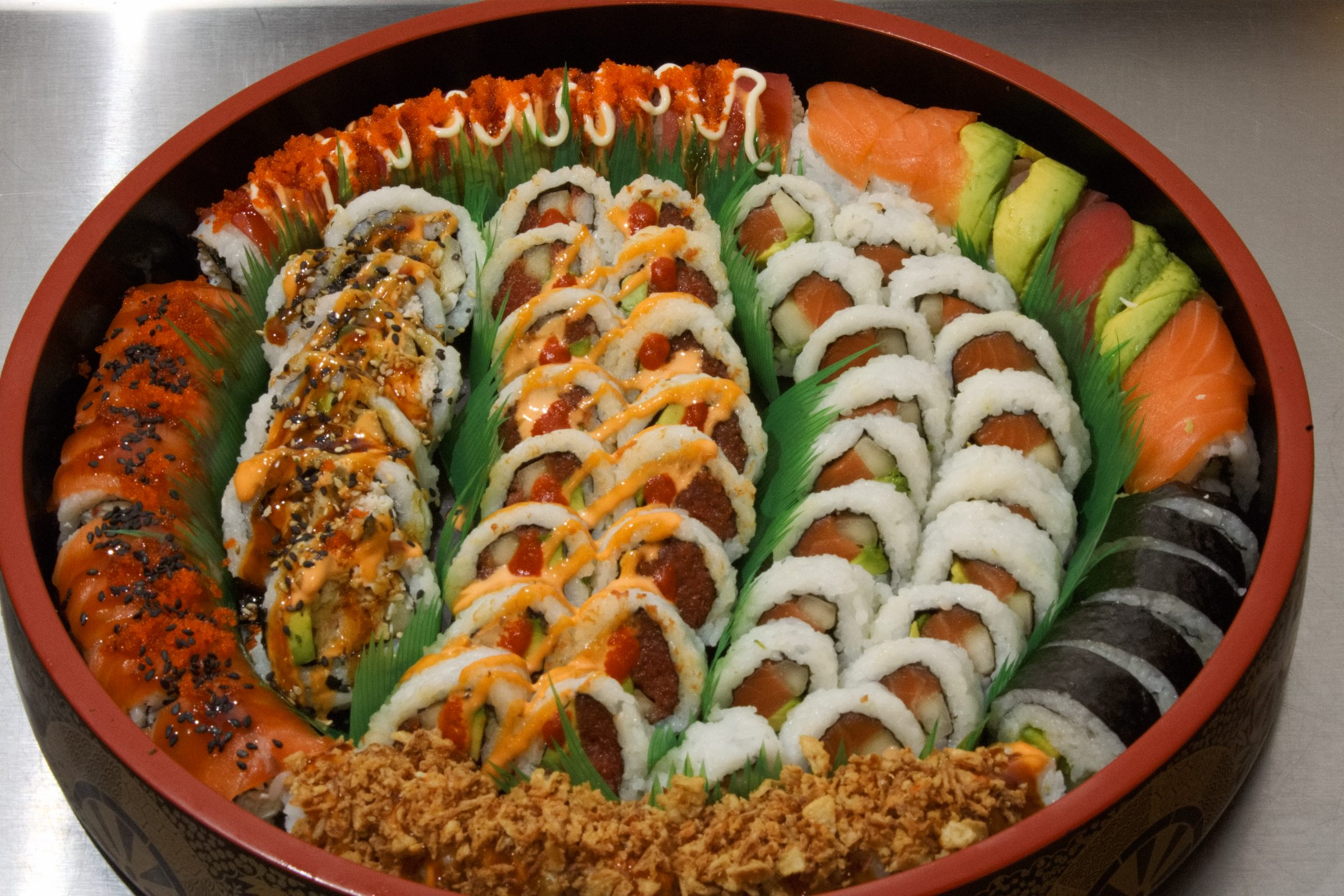 Large round tray of rolls