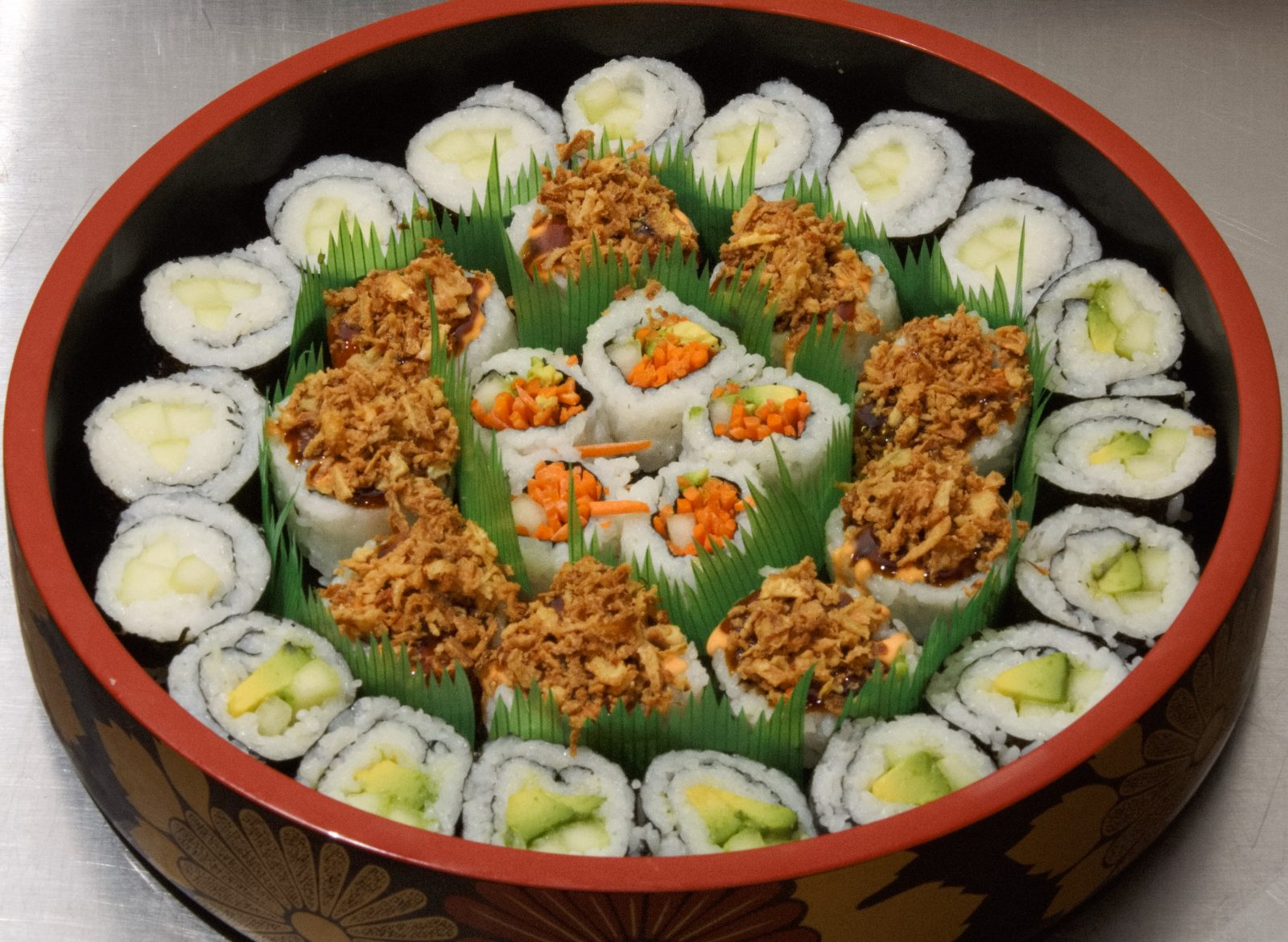 Vegetarian tray, cucumber, avocado and carrot